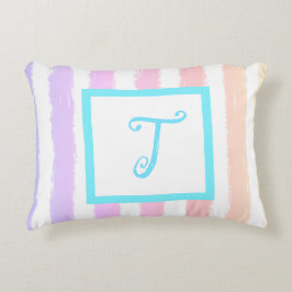 Almofada Decorativa Monograma Azul Rosa Roxo Listras Aquarela