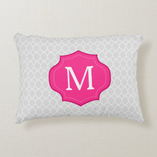 Almofada Decorativa Monograma cinzento do rosa quente do teste padrão