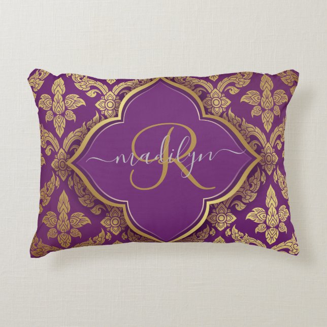 Almofada Decorativa Monograma da Fleur Dourada Roxo (Frente)
