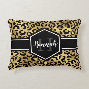Almofada Decorativa Monograma das Manchas Leopardo Pretas Douradas