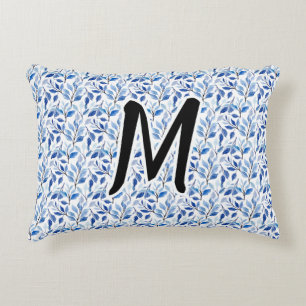 Almofada Decorativa Monograma de Arte Fino em Mosaico de Folha Azul em