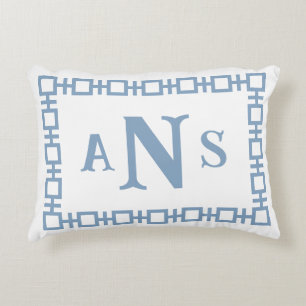 Almofada Decorativa Monograma de Chave Grego Par Azul Quadrado