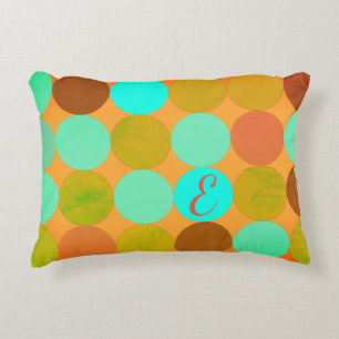 Almofada Decorativa Monograma de Círculos Verdes e Laranja Azul Turque