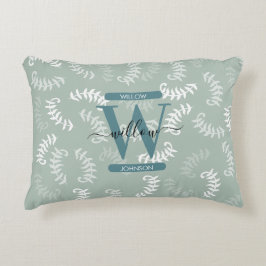 Almofada Decorativa Monograma de Folhas Botânicas Verdes Teais