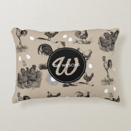 Almofada Decorativa Monograma de Galinha de Galinha do País de Vintage