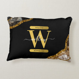 Almofada Decorativa Monograma de Glitter de Geodo de Agato Preto e Dou