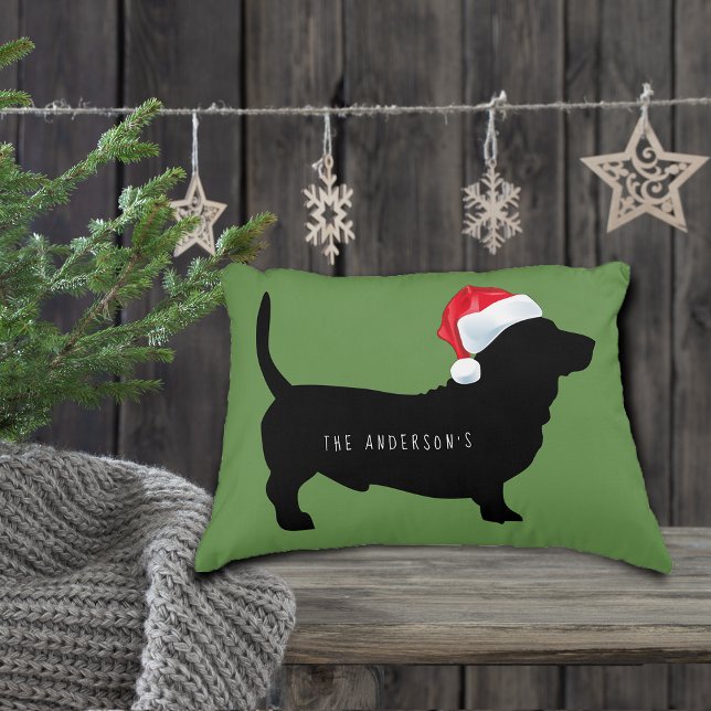 Almofada Decorativa Monograma de Natal Dachshund Santa Hat (Christmas Dachshund Santa Hat Monogram Accent Pillow)
