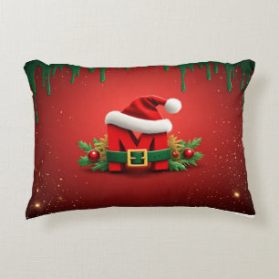 Almofada Decorativa Monograma de Natal Personalizado M com Chapéu de P