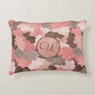Almofada Decorativa Monograma de Script de Camo de Camuflagem de Rosa