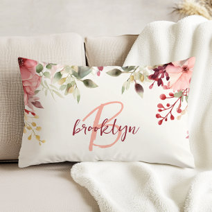 Almofada Decorativa Monograma de Script Floral Rosa Blush