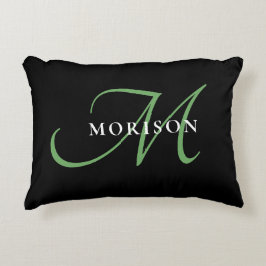 Almofada Decorativa Monograma de Script Verde Preto Moderno Elegante