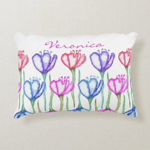 Almofada Decorativa Monograma de Tulipas de Cor Vermelha e Azul Púrpu