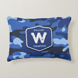 Almofada Decorativa Monograma do Padrão do Exército Azul Camo