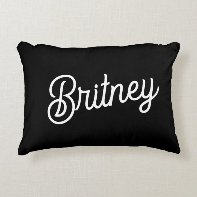 Almofada Decorativa Monograma e Nome Personalizados de Branco Preto Mo (Frente)