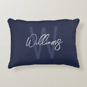 Almofada Decorativa Monograma e Nome Personalizados de Script Azul do