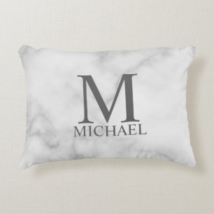 Almofada Decorativa Monograma e Nome Personalizados em Mármore Branco