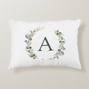 Almofada Decorativa Monograma Eucalipto Verde Botânico Branco