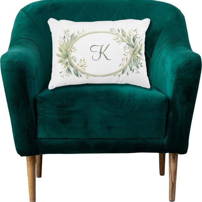Almofada Decorativa Monograma Eucalyptus Greenery inicial (Monogram Eucalyptus Greenery  accent chair sofa bedroom pillow. Wedding gift, Bridal shower gift)