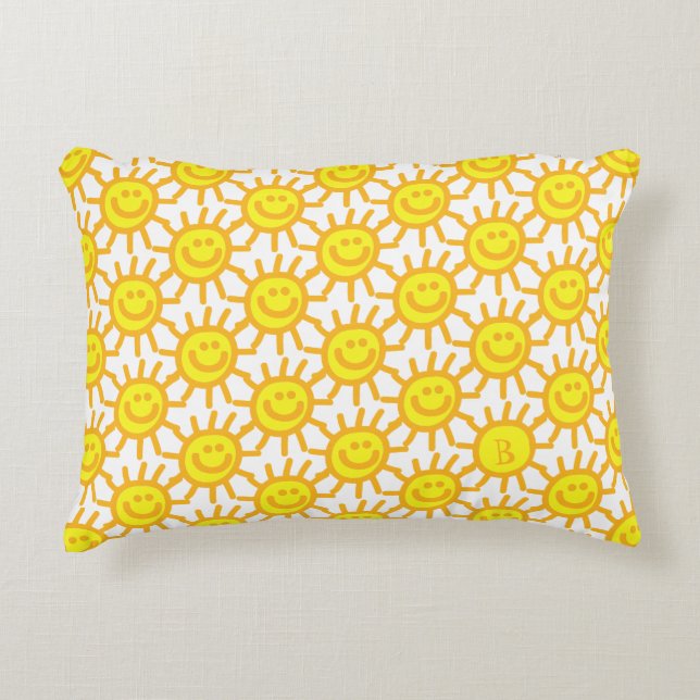 Almofada Decorativa Monograma inicial de rosto feliz amarelo-acastanha (Frente)