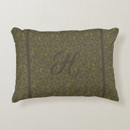 Almofada Decorativa Monograma Moiss Green e Brown Scroled Iron