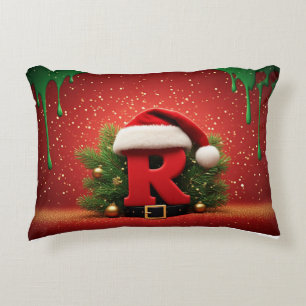 Almofada Decorativa Monograma Natalino Fofo R com Chapéu de Papai Noel