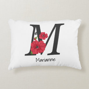 Almofada Decorativa Monograma personalizado, editável M texto, flor v