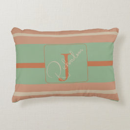 Almofada Decorativa Monograma Personalizado em Listra de Coral e Sage 