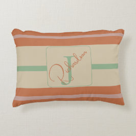 Almofada Decorativa Monograma Personalizado em Listras de Coral e Sage