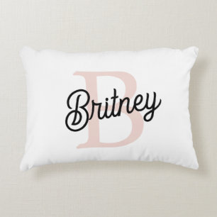 Almofada Decorativa Monograma Personalizado Moderno e Nome Pastel Rosa
