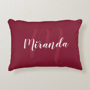Almofada Decorativa Monograma Personalizado Moderno e Nome Vermelho Bo