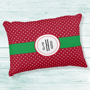Almofada Decorativa Monograma, pontos vermelhos brancos suíços 16x12