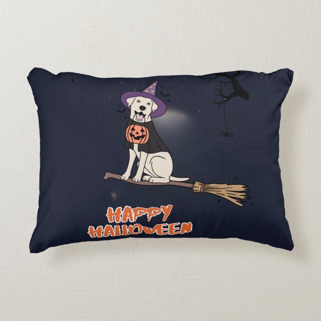 Almofada Decorativa Moonlit Pup – Halloween Dog in Witch Hat (Frente)