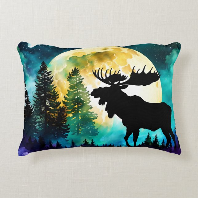 Almofada Decorativa Moose na lua de Cheio da floresta (Frente)