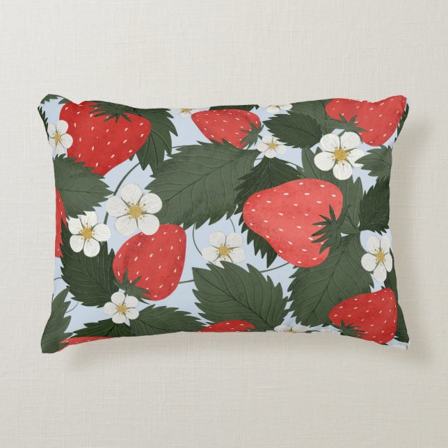 Almofada Decorativa Morangos: padrão de fruta de verão design. (Frente)