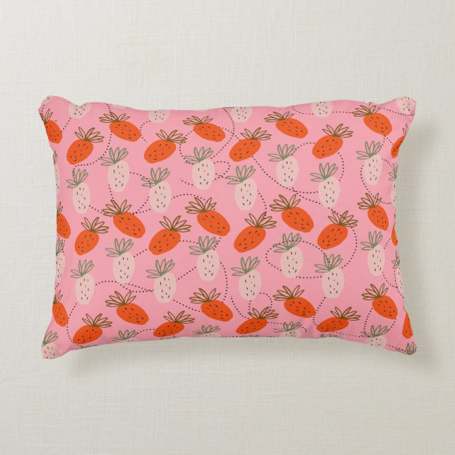 Almofada Decorativa Morangos Padrão Doodle Rosa Branco (Frente)