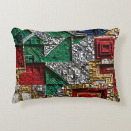 Almofada Decorativa Mosaico Quadrado Gigante Esmeralda Dourado Marfim