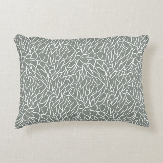 Almofada Decorativa Moss sage green boho bare coral branches  (Frente)