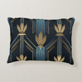 Almofada Decorativa Motifs Art Déco Bleus et Dorés