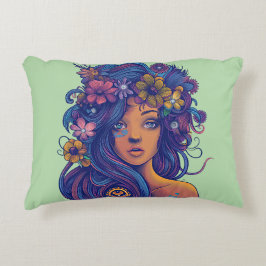 Almofada Decorativa Mulher Boho Fantasy com Cabelo Floral