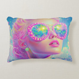 Almofada Decorativa Mulher Neon Glamorosa com Óculos Espumantes