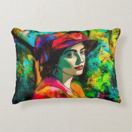 Almofada Decorativa Mulher no Chapéu Vermelho