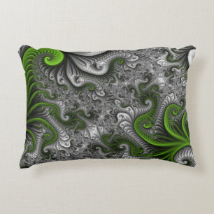 Almofada Decorativa Mundo Fantástico Arte Fractal Abstrata Verde e Cin