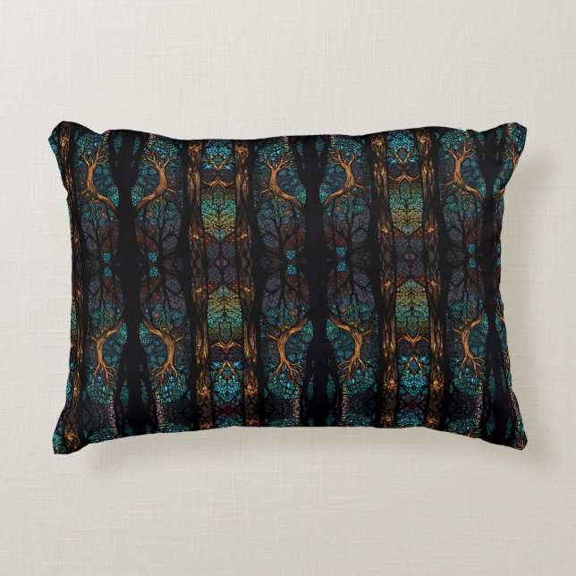 Almofada Decorativa Mystic Forest Mosaic Blue & Black Standard Cushion (Frente)