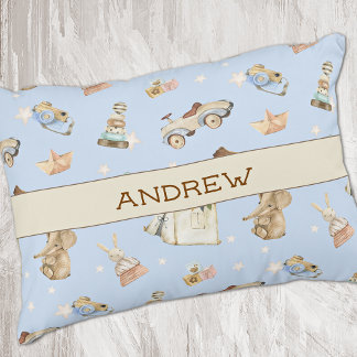 Almofada Decorativa Name Watercolor Vintage Toys Pattern Blue