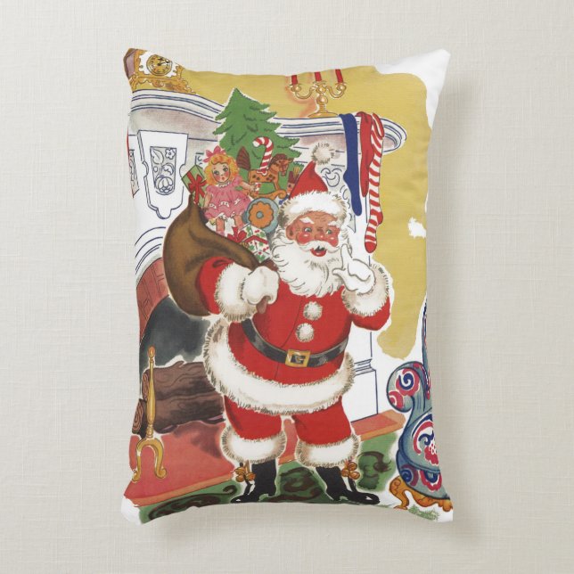 Almofada Decorativa Natal Antigo, Alegre Papai Noel com Presentes (Frente(Vertical))