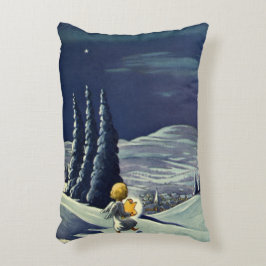 Almofada Decorativa Natal Antigo, Anjo da Neve Caminhando com uma Estr