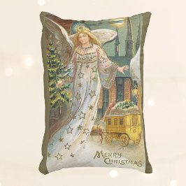 Almofada Decorativa Natal Antigo, Anjo Vitoriano com Árvore