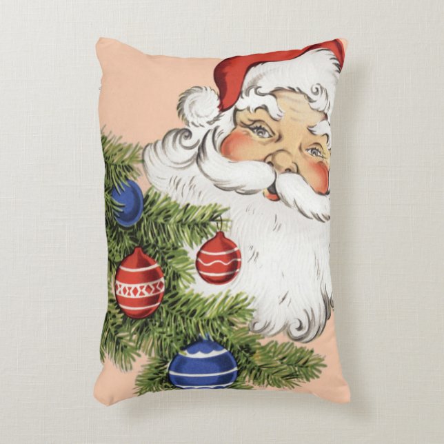 Almofada Decorativa Natal Antigo Papai Noel com enfeites de árvore (Frente(Vertical))
