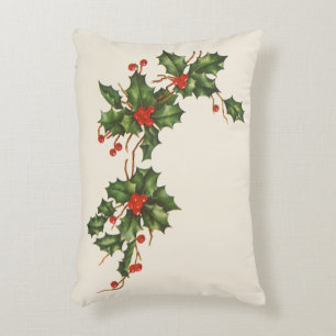 Almofada Decorativa Natal Antigo, Planta de Azevinho com Bagas Vermelh