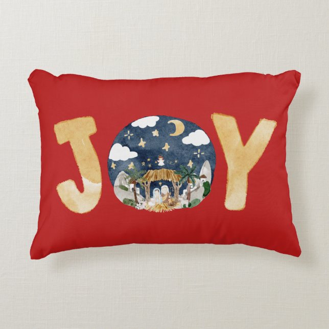 Almofada Decorativa Natal Cristão Natividade Cinematográfica Vermelha (Frente)